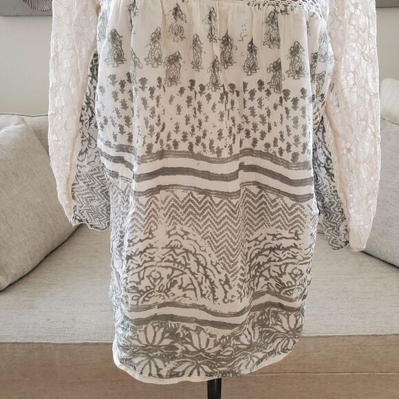 🌹 FREE PEOPLE 🌹 Sun Daze Lace Detail Minidress - [Large, Ivory/Green] - Picture 6 of 15
